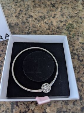 Authentic Pandora Silver Bracelet with Floral Snowflake Charm